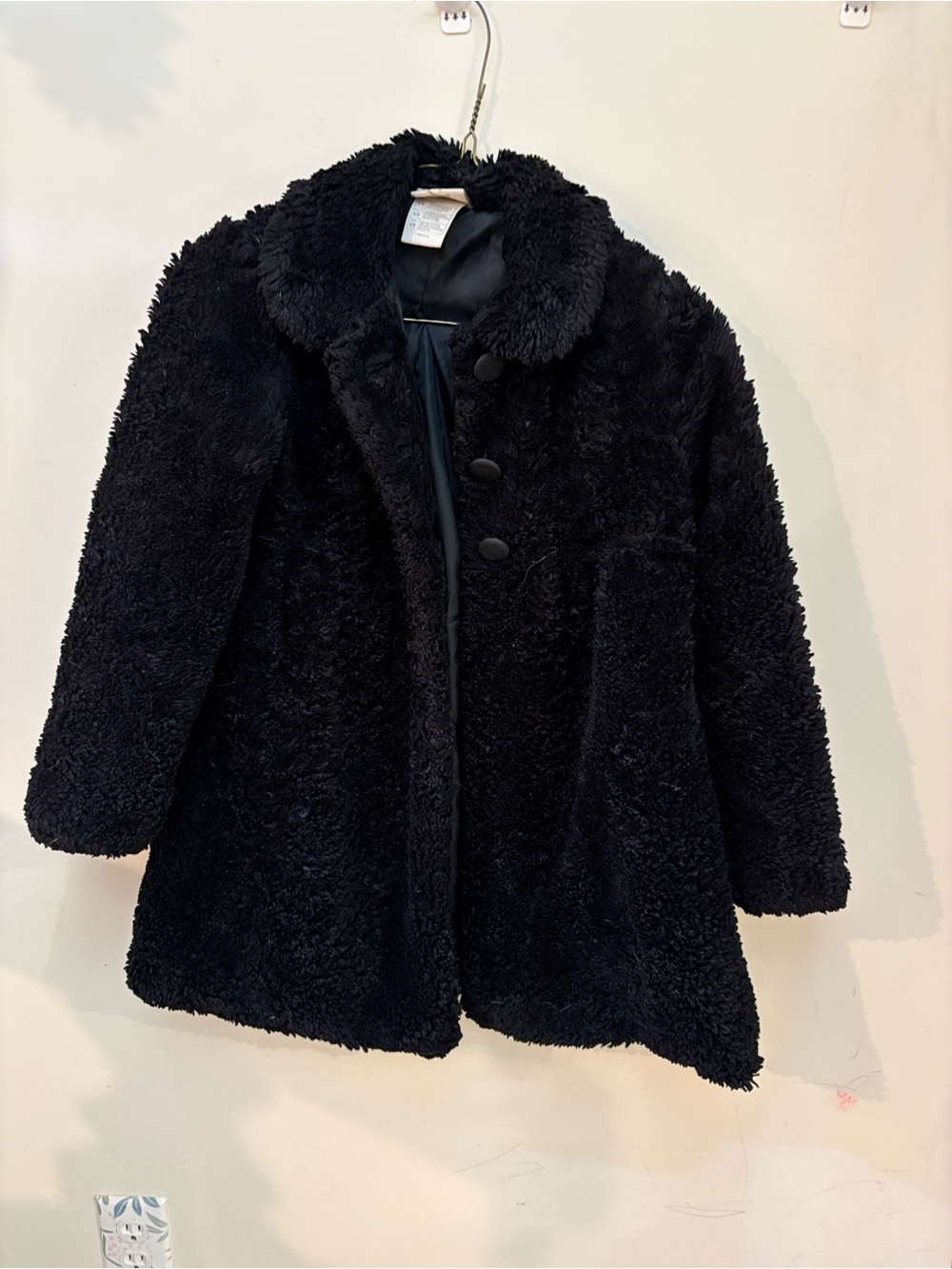 Vintage Disney Black Faux Fur Pea Coat for Kids